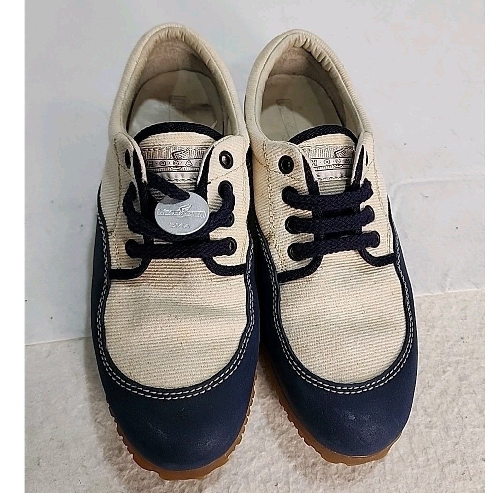 Hogan Ema Sneakers Women 7.5 Canvas Leather Luxury Italian Designer Classic - Picture 2 of 11